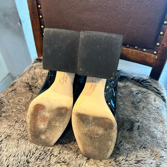 Circus by Sam Edelman PatentLeather LaceUp Platform Chunky Heel Square Toe Boots
