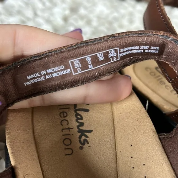 Clarks Collection Laurieann Style Sandals NEW Dark Tan Leather Size 8
