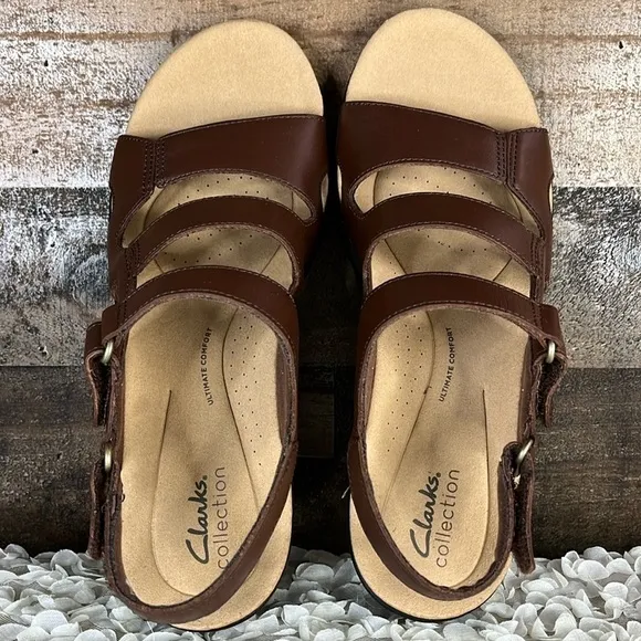 Clarks Collection Laurieann Style Sandals NEW Dark Tan Leather Size 8