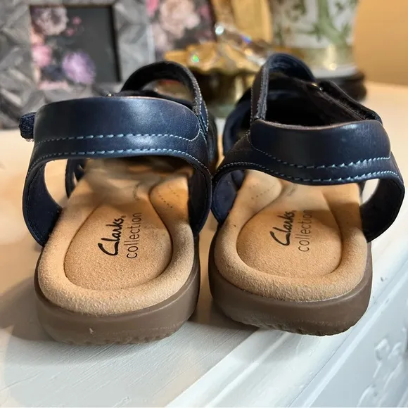 Clarks Collection Navy Leather Fisherman Sandals Elizabelle Sea