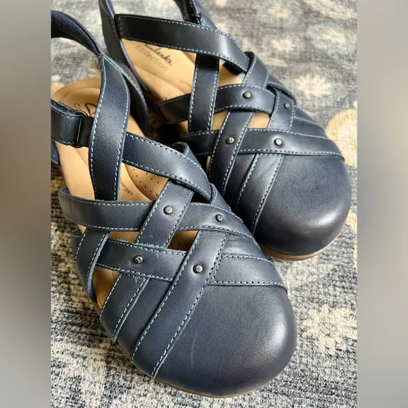 Clarks Collection Navy Leather Fisherman Sandals Elizabelle Sea