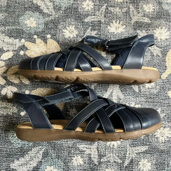 Clarks Collection Navy Leather Fisherman Sandals Elizabelle Sea