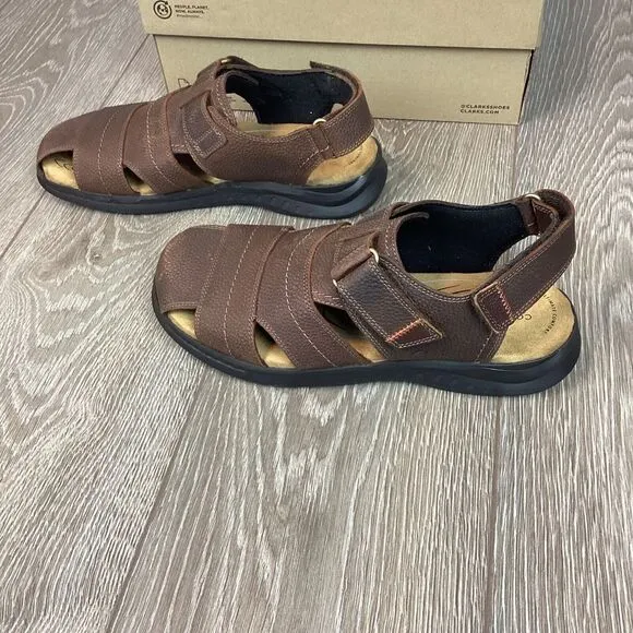 CLARKS HAPSFORD COVE LEATHER CASUAL HOOK &amp; LOOP FISHERMAN SANDALS‎ 11  M Men's