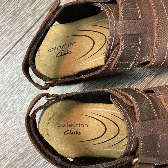 CLARKS HAPSFORD COVE LEATHER CASUAL HOOK &amp; LOOP FISHERMAN SANDALS‎ 11  M Men's