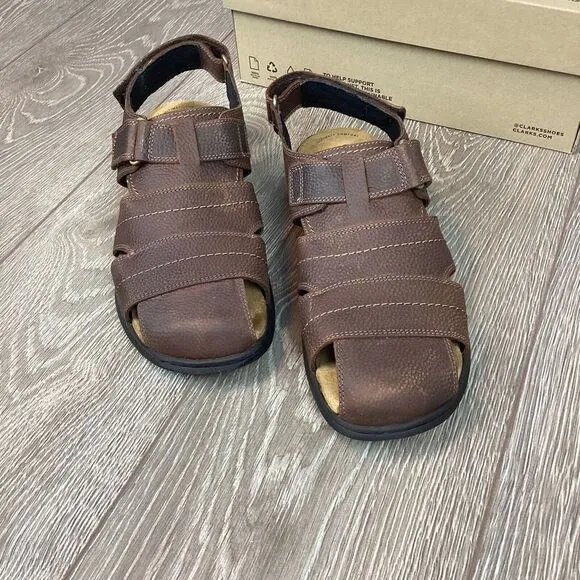 CLARKS HAPSFORD COVE LEATHER CASUAL HOOK &amp; LOOP FISHERMAN SANDALS‎ 11  M Men's