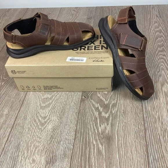 CLARKS HAPSFORD COVE LEATHER CASUAL HOOK &amp; LOOP FISHERMAN SANDALS‎ 11  M Men's