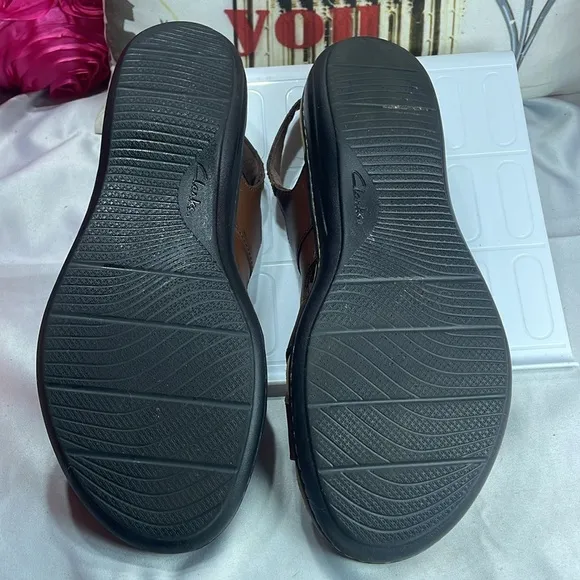 Clarks Laurie Ann Dark TanLeather‎ Slingback Sandals Men's Size 11