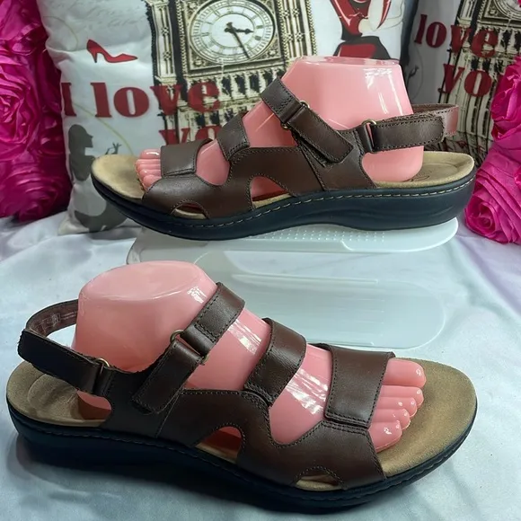 Clarks Laurie Ann Dark TanLeather‎ Slingback Sandals Men's Size 11