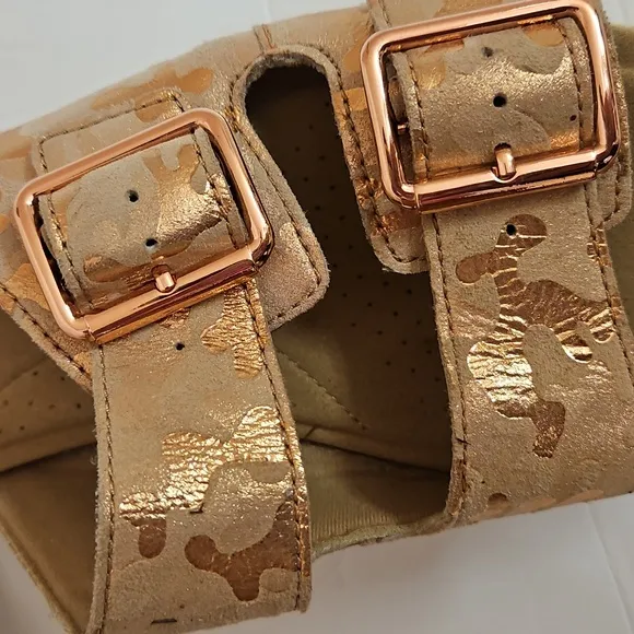 Clarks Rose Gold Lana Beach Leopard Adjustable Buckle Sandals VGUC
