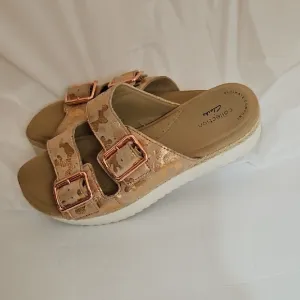 Clarks Rose Gold Lana Beach Leopard Adjustable Buckle Sandals VGUC