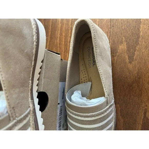 Clarks Womens 6 M Serena Paige Espadrille Slip-on Loafers Sand Striped NEW
