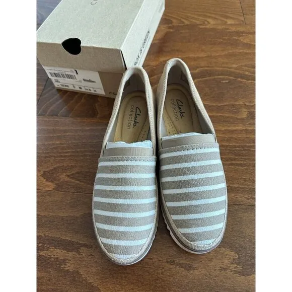 Clarks Womens 6 M Serena Paige Espadrille Slip-on Loafers Sand Striped NEW