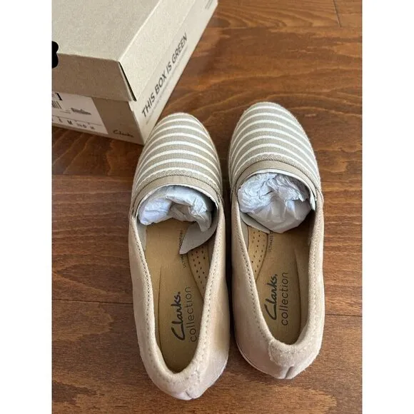 Clarks Womens 6 M Serena Paige Espadrille Slip-on Loafers Sand Striped NEW