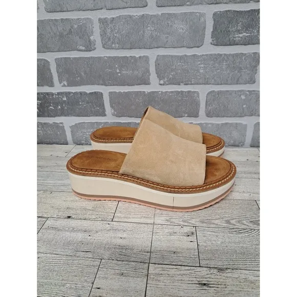 Clergerie Women's Sand Suede Fastie Wedge Slide Sandal Shoes Size 38