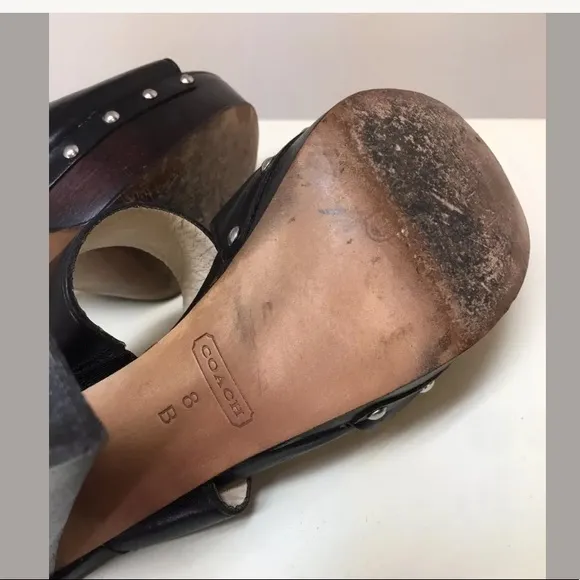 Coach Darcy Wood Heel Platform Sandals Black 8