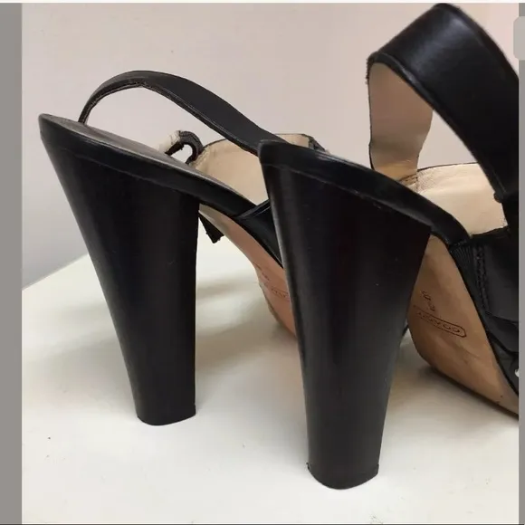 Coach Darcy Wood Heel Platform Sandals Black 8