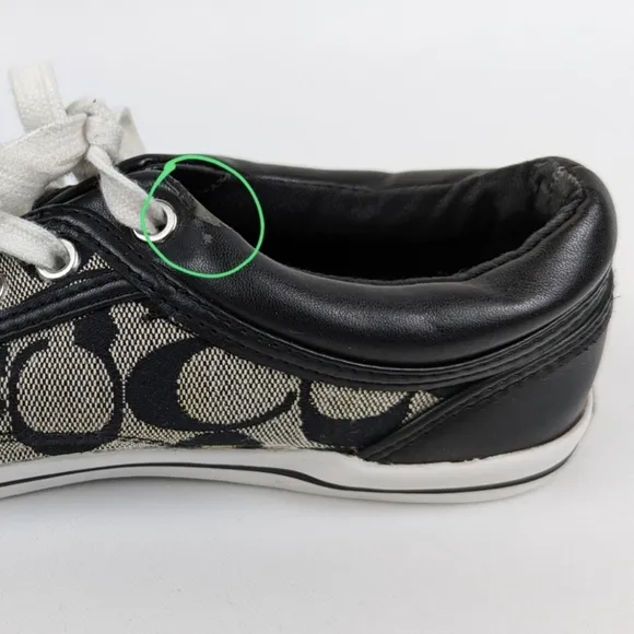Coach Francesca Monogram Sneakers Lace Up Low Top Fabric &amp; Leather Trim Gray 6.5