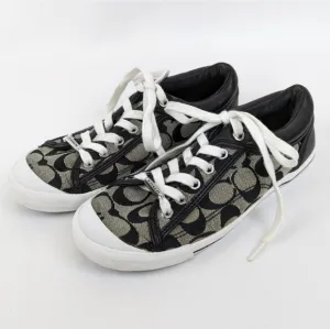Coach Francesca Monogram Sneakers Lace Up Low Top Fabric &amp; Leather Trim Gray 6.5