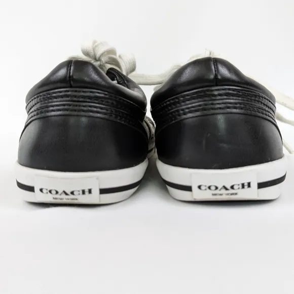 Coach Francesca Monogram Sneakers Lace Up Low Top Fabric &amp; Leather Trim Gray 6.5