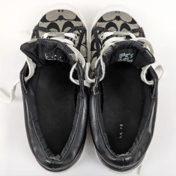 Coach Francesca Monogram Sneakers Lace Up Low Top Fabric &amp; Leather Trim Gray 6.5