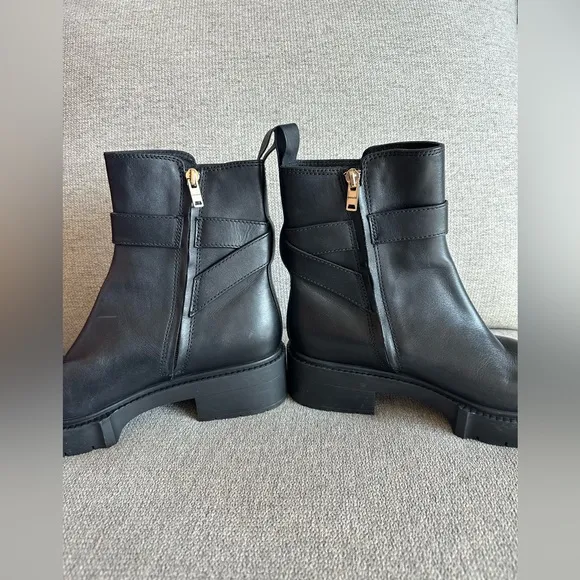 Coach Lacey Leather Lug-Sole Ankle Boots Black Size 8.5
