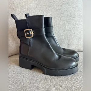 Coach Lacey Leather Lug-Sole Ankle Boots Black Size 8.5