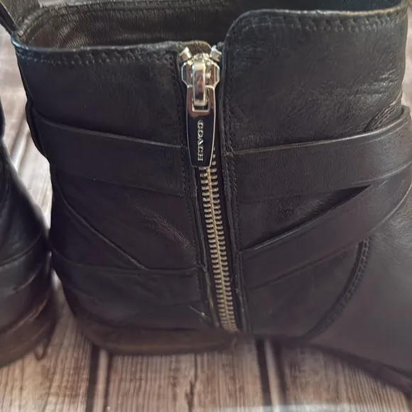 Coach Lannah Leather Black Strapy Ankle Boots/Booties size 8.5