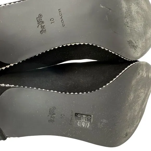 COACH Whitney Bootie Pointed Toe Ankle Boots Black Suede Size 10 B Studded Trim