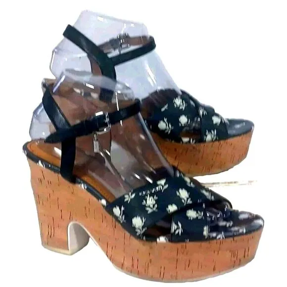 Coach Woman's Queen Rose Calico Calf Platform Sandals Cork Wedge Size: 9…