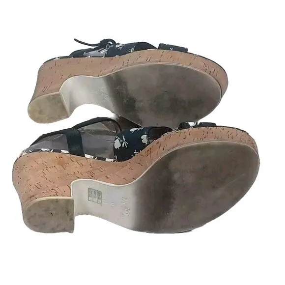 Coach Woman's Queen Rose Calico Calf Platform Sandals Cork Wedge Size: 9…