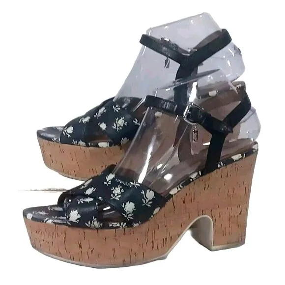 Coach Woman's Queen Rose Calico Calf Platform Sandals Cork Wedge Size: 9…