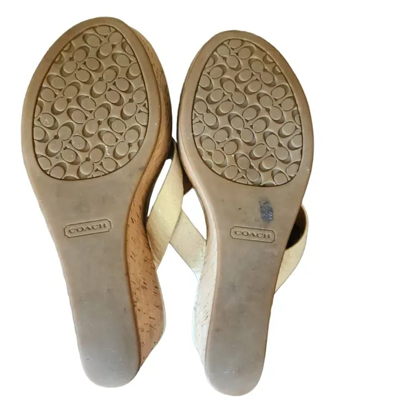 Coach Womens Jorgina White Wedge Cork Sole Flip-Flop Sandals Size 5 1/2 B