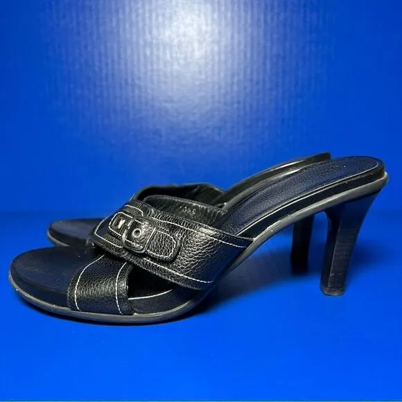 Coach Womens Kerina Black Leather Heeled Sandals 10.5B