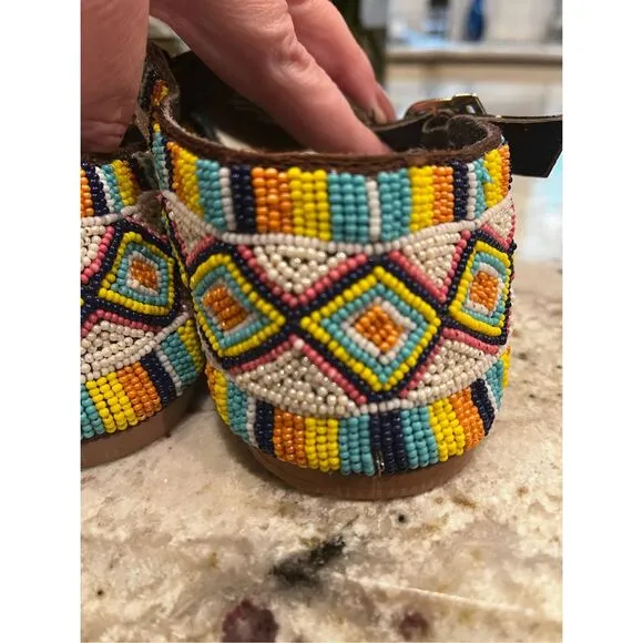 Coconuts by Matisse Gulf Leather &amp; Beaded Thing Sandals sz 7