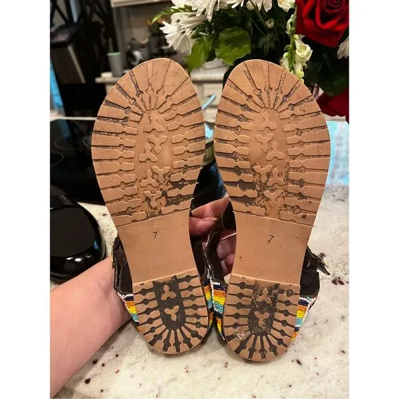 Coconuts by Matisse Gulf Leather &amp; Beaded Thing Sandals sz 7