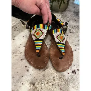 Coconuts by Matisse Gulf Leather &amp; Beaded Thing Sandals sz 7