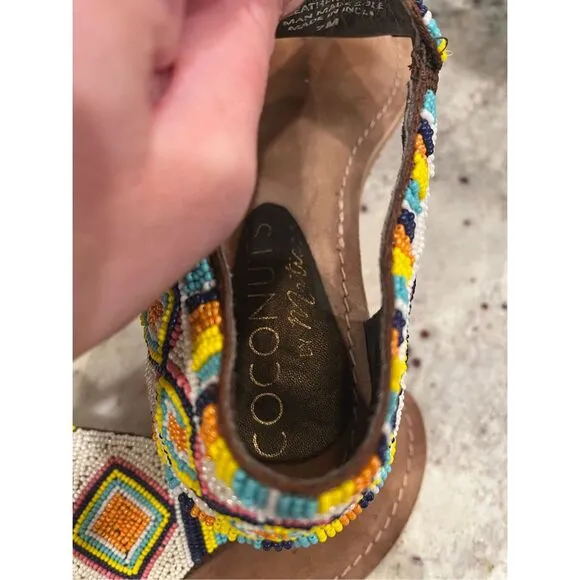 Coconuts by Matisse Gulf Leather &amp; Beaded Thing Sandals sz 7