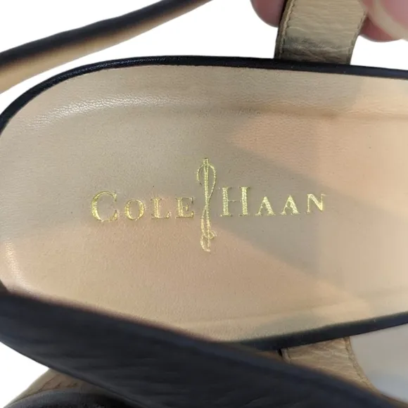 Cole Haan Gillian Mid Wedge Leather Sandals 10 Black Cork Platform Ankle Strap