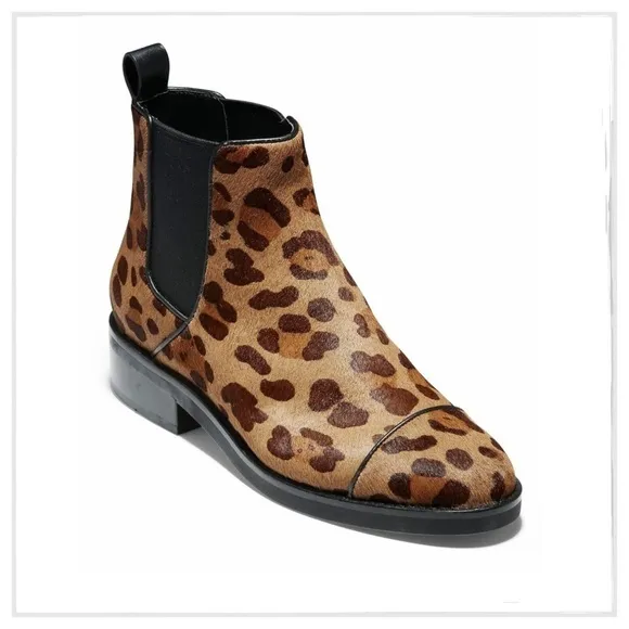 COLE Haan Mara Leopard Calf Hair Chelsea Boots 7.5