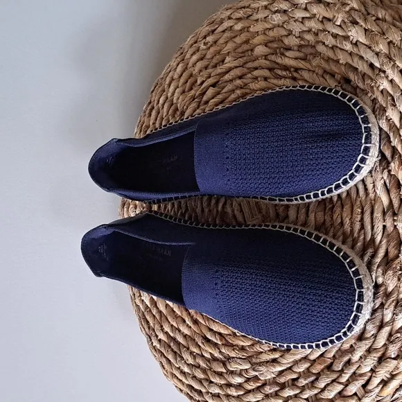 Cole Haan Womens Grand OS Navy Stretch Knit Espadrille Loafers Padded S-9.5