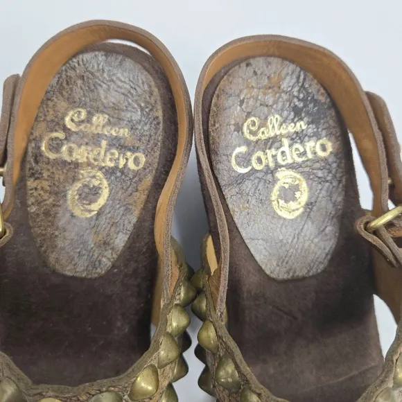 Collen Cordero Studded Sandles Leather Wood Wedge