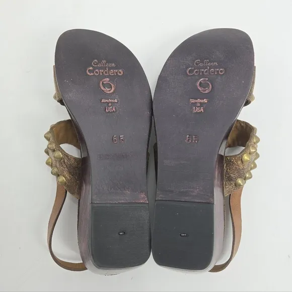 Collen Cordero Studded Sandles Leather Wood Wedge