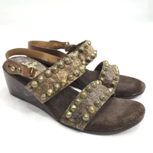 Collen Cordero Studded Sandles Leather Wood Wedge