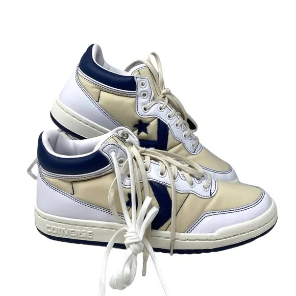 Converse Fastbreak Pro Women Sneakers Leather Mid Top Egret Navy Canvas A01703C