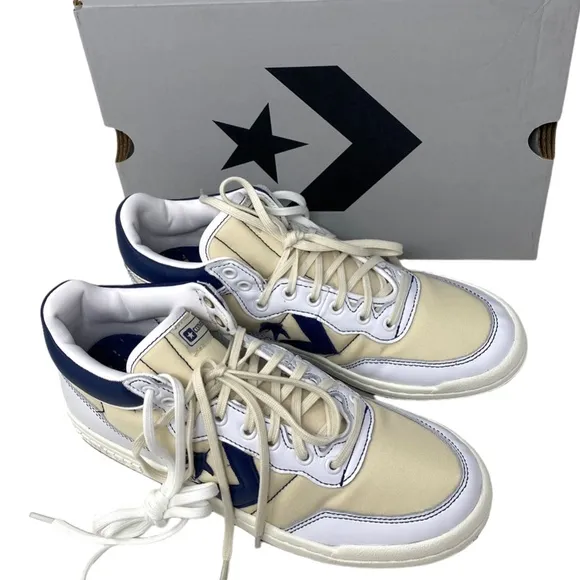 Converse Fastbreak Pro Women Sneakers Leather Mid Top Egret Navy Canvas A01703C