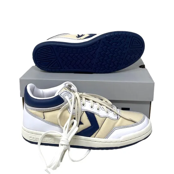 Converse Fastbreak Pro Women Sneakers Leather Mid Top Egret Navy Canvas A01703C