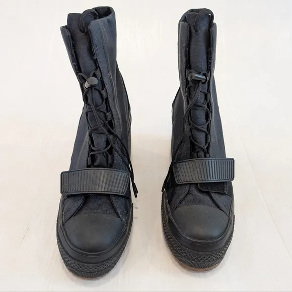 CONVERSE Women's Black Canvas Chunky Platform Lace-up Heeled Boots
