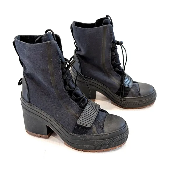 CONVERSE Women's Black Canvas Chunky Platform Lace-up Heeled Boots