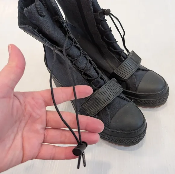 CONVERSE Women's Black Canvas Chunky Platform Lace-up Heeled Boots