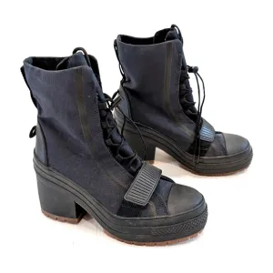 CONVERSE Women's Black Canvas Chunky Platform Lace-up Heeled Boots